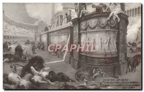 Cartes postales Salon 1912 Jan Styka Fin de Spectacle au cirque de Neron Lion Tigres Panthere Loup