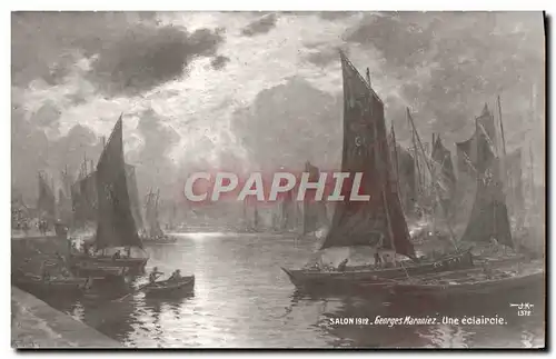 Cartes postales Salon 1912 Georges Maroniez Une Eclaircie Bateaux de peche