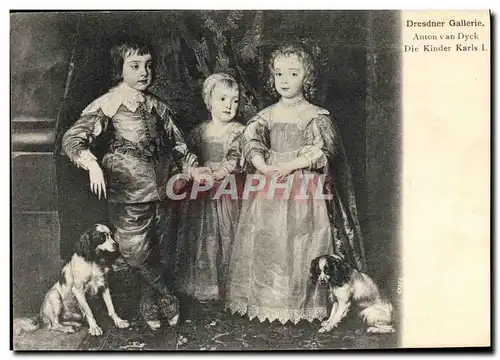 Cartes postales Dresdner Gallerie Anton Van Dyck die kinder Karls I Chiens
