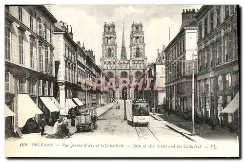 Ansichtskarte AK Orleans Rue Jeanne d&#39Arc Et La Cathedrale Tramway