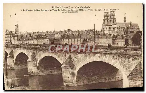 Cartes postales Orleans Vue Generale Le Pont Et La Rue Royale Tour du beffroi Eglise Saint Donatien