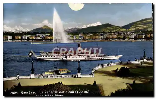 Cartes postales moderne Geneve La Rade Le Jet d&#39Eau Et Le Mont Blanc Bateau