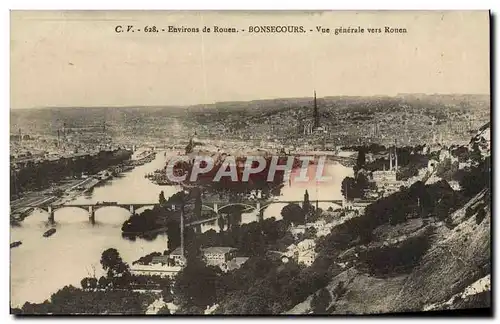 Cartes postales Environs De Rouen Bonsecours Vue Generale Vers Rouen