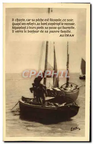 Cartes postales Il Chante Car Sa Peche Est Feconde Ce Soir Quand Ses Enfants Au Bord Autran Bateau