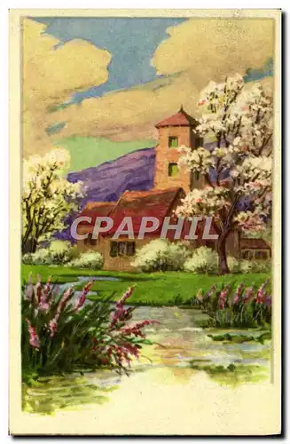 Cartes postales Fantaisie Maison Arbres