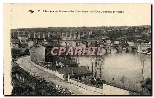 Cartes postales Limoges Panorama des Trois Ponts St Martial National et viaduc