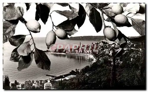 Moderne Karte Menton Vue Generale Au fond le Cap Martin