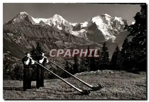 Cartes postales moderne Alphornblaser Mit Elger Monhc u Jungfrau Folklore