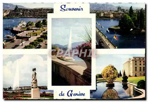 Cartes postales moderne Souvenir De Geneve La rade Le pont du Mont Blanc Le jet d&#39eau Quai Gustave Ador Palais de l&#