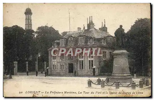 Cartes postales Lorient La Prefecture Maritime La Tour du Port et la Statue de Dupuy de Lone