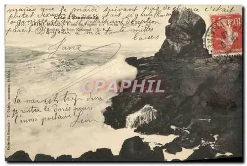 Ansichtskarte AK Saint Malo Etude de vagues sur roche pendante Rocher du Fort National