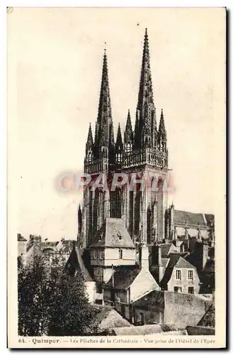 Cartes postales Quimper Les fleches de la Cathedrale Vue prise de l'hotel de l'epee