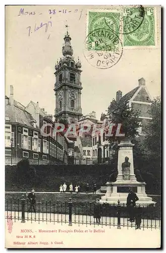 Cartes postales Mons Monument Francois Dolez et le beffroi