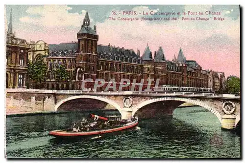 Ansichtskarte AK Paris La Conciergerie Et Le Pont Au Change Peniche Bateau