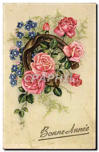 Cartes postales Bonne Annee Fleurs Fer a cheval