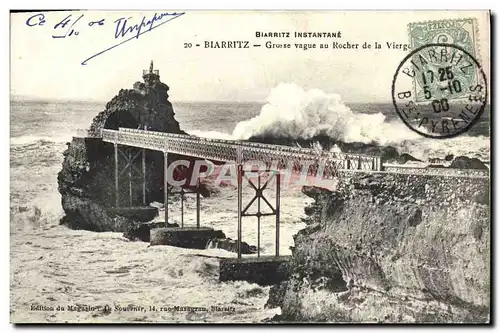 Ansichtskarte AK Biarritz Grosse vague au rocher de la vierge