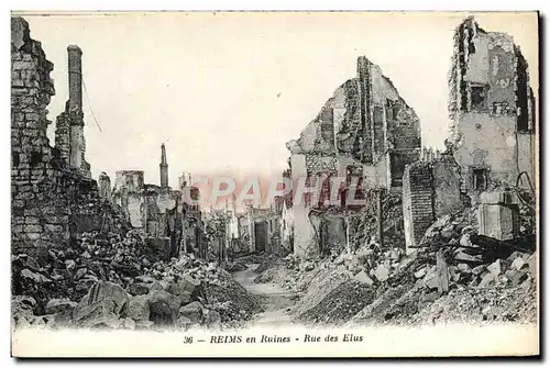 Ansichtskarte AK Reims en Ruines Rue des Elus Militaria