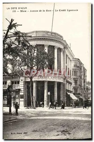 Cartes postales La Cote D&#39Azur Nice Avenue de la Gare Le Credit Lyonnais Banque