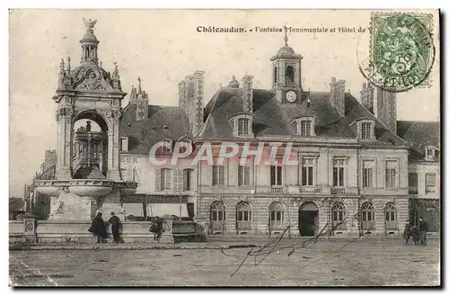 Ansichtskarte AK Chateaudun Fontaine Monumentale et Hotel de ville