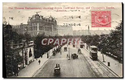 Cartes postales The Thames Embankment Showing Hotels Cecil And Savoy And Cleopatra's Needle London