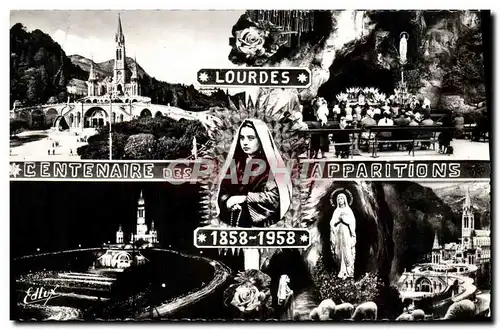 Cartes postales moderne Lourdes La Basilique la Grotte La procession aux flambeaux L&#39apparition Sainte Bernadette