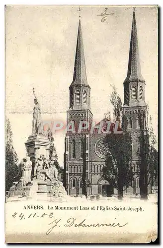 Cartes postales Anvers Le Monument Loos et L&#39Eglise Saint Joseph