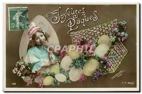 Cartes postales Joyeuses Paques Enfant Oeufs