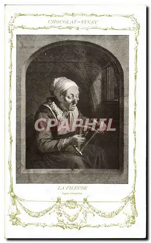 Cartes postales Fantaisie Publicite Chocolat Vinay La fileuse Gerard Dou