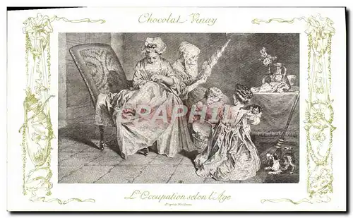 Ansichtskarte AK Fantaisie Publicite Chocolat Vivay L&#39occupation seon l&#39age Watteau Chien