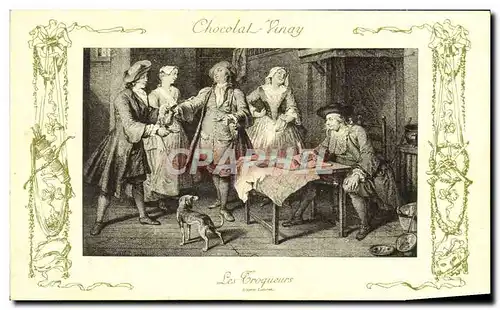 Cartes postales Fantaisie Publicite Chocolat Vivay Les troqueurs Lancret Chien