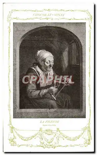 Cartes postales Fantaisie Publicite Chocolat Vivay La fileuse Gerard Dou