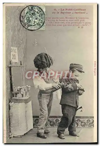 Ansichtskarte AK Fantaisie Enfants le petit coiffeur ou le barbier barbatnt