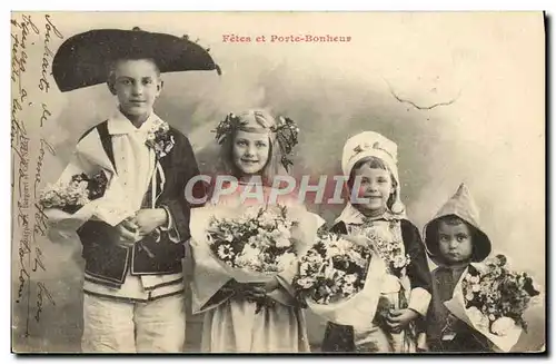 Ansichtskarte AK Fantaisie Enfants Fetes et porte bonheur Folklore