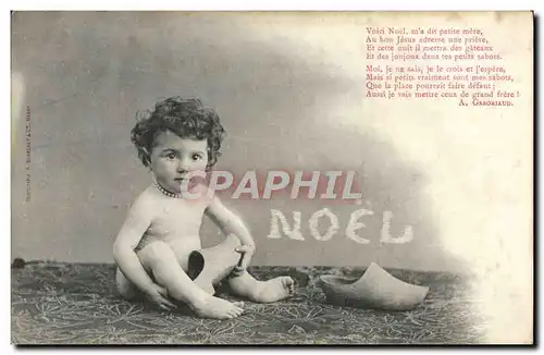 Cartes postales Fantaisie Enfant Bebe Noel Sabot