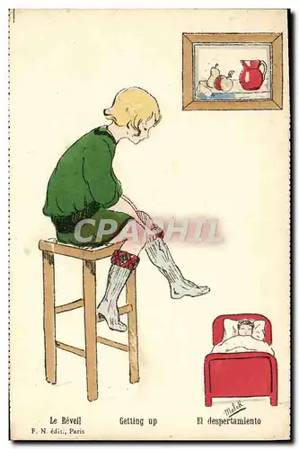 Cartes postales Fantaisie Enfant Le reveil