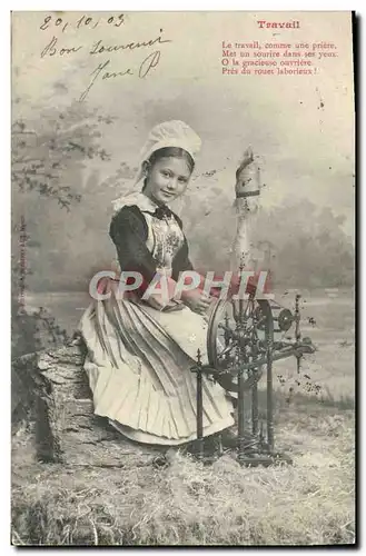 Cartes postales Fantaisie Enfant Travail Fileuse Folklore