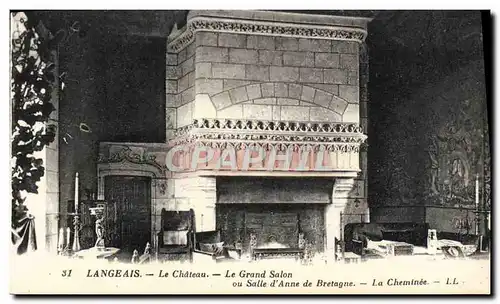 Cartes postales Langeais Le Chateau Le Grand Salon ou Salle D&#39anne De Bretagne La cheminee