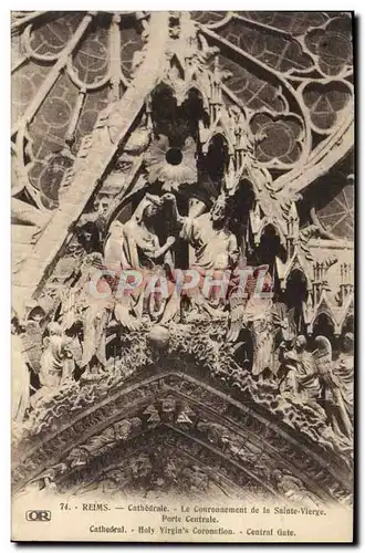 Cartes postales Reims Cathedrale Le couronnment de La Sainte Vierge Porte centrale