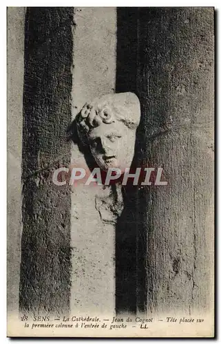 Cartes postales Sens La Cathedrale Jean Du Cagnol Tete placee sur la premiere colonne a l'entree de gauche