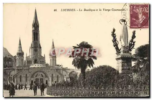 Cartes postales Lourdes La Basilique Et La Vierge Couronnee