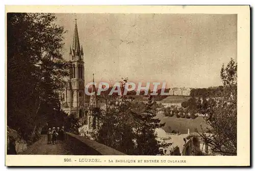 Ansichtskarte AK Lourdes La Basilique Et Entree Du Calvaire