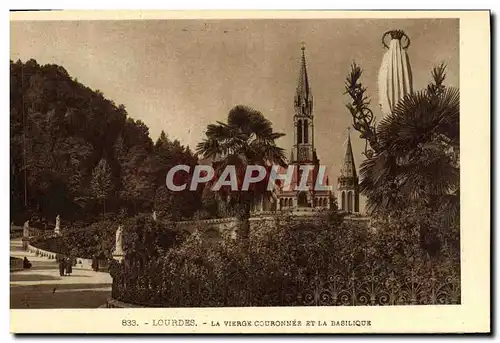 Cartes postales Lourdes La Vierge Couronnee Et La Basilique