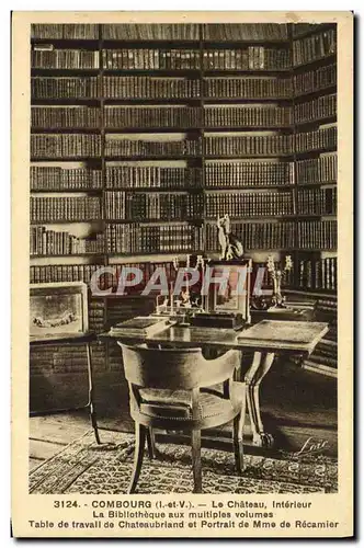 Cartes postales Combourg Le Chateau Interieur La Bibliotheque aux Multiples volumes Table de travail de Chateaub