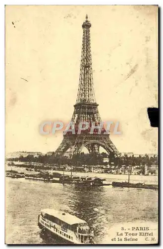 Cartes postales Paris La Tour Eiffel et la Seine Peniche Bateau