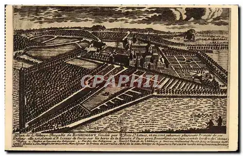 Cartes postales Abbaye de Royaumont Asnieres sur Oise Vue d&#39ensemble gravee par Abeline