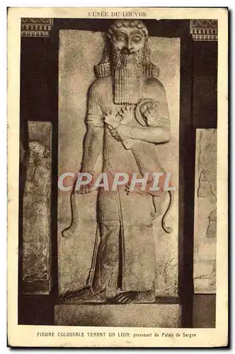 Cartes postales Musee Du Louvre Figure Colossale Tenant un Lion Provenant du Palais de Sargon