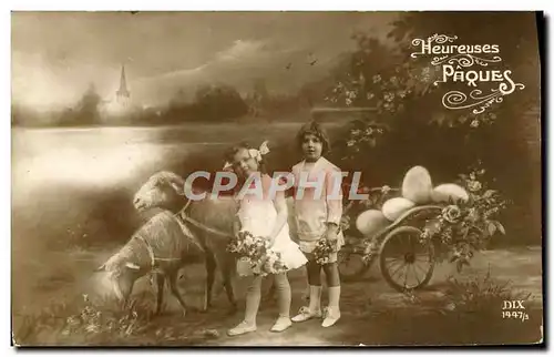 Cartes postales Heureuses Paques Enfants Moutons