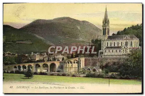 Cartes postales Lourdes La Basilique les Piscines et la Grotte