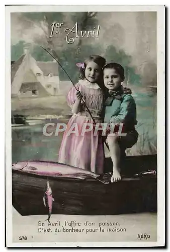 Cartes postales Fantaisie Enfants Poisson 1er avril Peche Pecheur