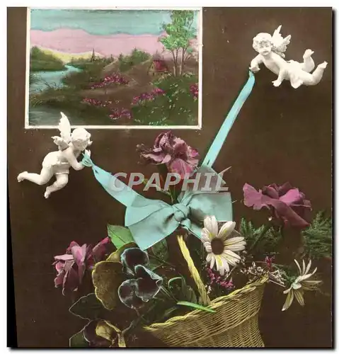 Cartes postales Fantaisie Fleurs Anges